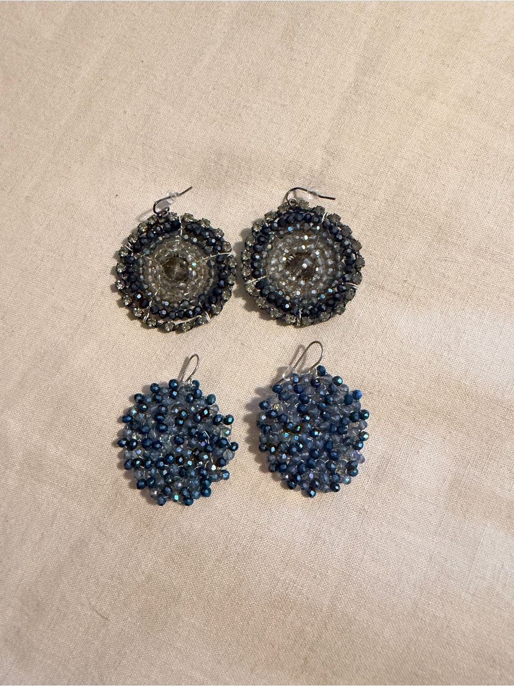 Blue Beaded Cluster Drop Earrings – Elegant Navy Pair- bundle 2 earring sets